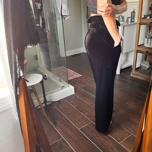 Black velvet wide leg pants